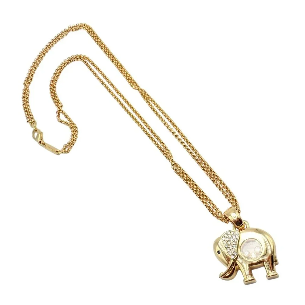 Authentic! Chopard 18k Yellow Gold Large Happy Elephant Pendant Necklace